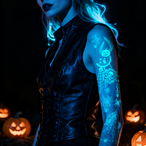 Tatouages temporaires phosphorescents style sombre : Crâne, toile d'araignée, Halloween – Autocollants corporels temporaires longue durée et imperméables pour fêtes - Product Image 3