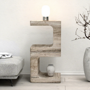 Customizable C-Shaped Travertine Marble Console <b>Table</b> Modern Office & Living Room Design Narrow <b>End</b> <b>Table</b> - Product Image 1