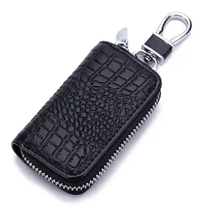 Crocodile pattern genuine leather car key holder for men