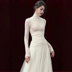 <span class=keywords><strong>Gonna</strong></span> lunga plissettata a collo alto Spot vietnamita nuova <span class=keywords><strong>gonna</strong></span> primavera abito sottile di temperamento - Product Image 3