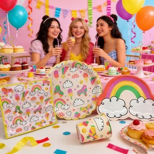 DAMAI - Juego de Vajilla Desechable de Papel para Fiestas Temáticas de Verano, Cumpleaños, Platos, Vasos, Artículos para Fiestas Infantiles - Product Image 1