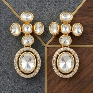 Parure de collier et boucles d'oreilles en argent 925 plaqué or avec perles vertes et moissanite, bijoux de mariée pour cadeau de mariage - Product Image 6