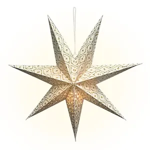 Nicro Hiasan Natal Dekorasi Pesta Lampu Gantung Langit-langit 7 Titik Lipat Kertas Putih Bintang Lentera Kap Lampu
