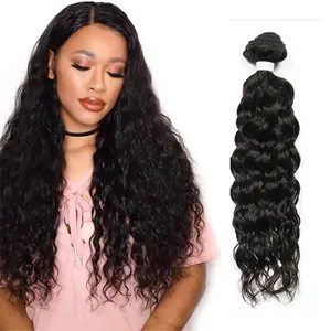 Hot Sale Brazilian Cuticle Aligned hair vendor mink virgin human hair 30 inch water wave bundles with lace frontal for ladies