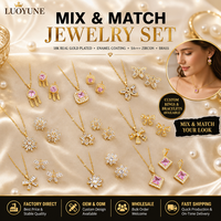 LUOYUNE 2026 Nouveauté Ensemble de bijoux professionnel en laiton plaqué or 18 carats (collier, boucles d'oreilles, bague) pour cadeau, vente en gros