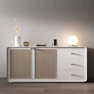 Light Luxury Style Nordic Modern Accent Buffet Cabinets 3 Doors Reclaimed Rattan Sideboard