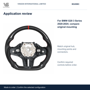 Volant en fibre de carbone nue pour BMW G20 Série 3 2020 2024, bande rouge, fond plat, jante BG20BC - Product Image 4