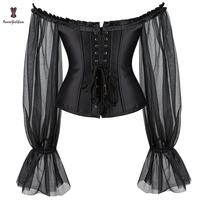 Corset gothique burlesque grande taille 2022 noir avec lacets, volants et baleines, haut de corset pour femme avec manches, écologique