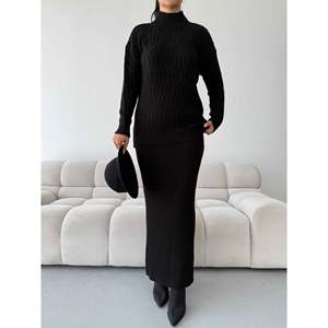 Skirt Sweater <b>Knit</b> <b>Set</b> 1557 - Black - Product Image 1
