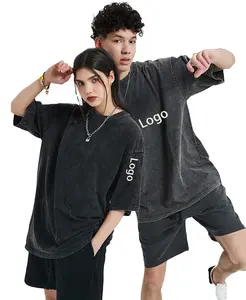 250 GSM cotton ngắn tay áo phi hành Đoàn cổ điển T-Shirt lỏng đồng bằng Áo Sơ Mi Nam axit rửa quá khổ t Áo sơ mi