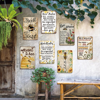 Juego de Letreros Metálicos Vintage con Temática de Abejas, Decoración de Pared con Reglas de la Colmena Retro para Jardín y Hogar