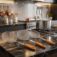 Peralatan Dapur Langsung dari Pabrik, Saringan Kawat Baja Anti Karat, Tahan Lama, Gagang Kayu, untuk Restoran dan Katering