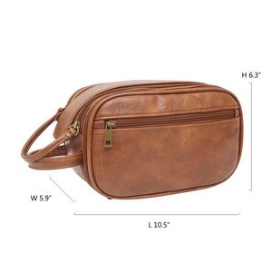 Bolsa de Maquillaje Portátil de Fábrica BSCI, Bolsa de Almacenamiento Multifuncional para Hombre, Bolsa de Aseo Impermeable de PU Retro de Gran Capacidad - Product Image 5