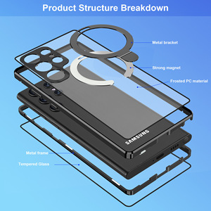 Étui de téléphone avec support magnétique en métal, <span class=keywords><strong>coque</strong></span> arrière en verre HD, <span class=keywords><strong>coque</strong></span> de protection antichoc pour <span class=keywords><strong>Samsung</strong></span> Galaxy S21 S22 S23 S24 S25 Ultra - Product Image 5