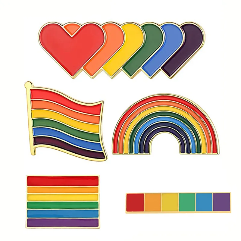 Pin de solapa de esmalte duro de Metal para Gay, alfileres personalizados de esmalte duro de corazón para lesbiana, mariposa de goma, arcoíris, LGBT, orgullo Gay