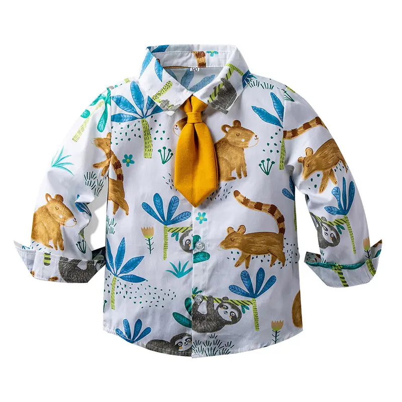 Summer Hot Sale Children's Clothing 2022 Spring Car Printing Pattern Gentleman Tie Fall Boy Shirt Kid Child Boy T-shirt