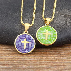 Модное разноцветное колье с подвеской в виде ракушки, 6 цветов, с перекрестным узором, женское, медное, религиозное украшение, аксессуар, подарок, оптом - Product Image 1