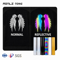 Vinyle thermocollant réfléchissant PU, étiquette réfléchissante personnalisée arc-en-ciel, impression de décalcomanies, matériau réfléchissant pour étiquettes de vêtements imprimées