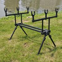 Hirisi Support de canne à pêche en aluminium réglable robuste avec 6 têtes de support, Buzz Bar, piques de berge et sac de transport RP162-3