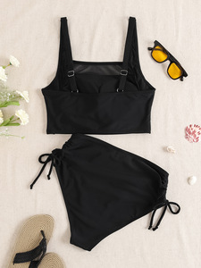 2026 New Women's Triangle Bikini Sexy Solid Color Mesh Splicing Eco-friendly Asymmetric Waist Swimsuit - Product Image 5