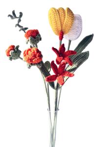 Ramo de Flores Artificiales de Algodón de Ganchillo, Decoración del Hogar, Tulipanes y Rosas Realistas Hechos a Mano, para San Valentín, Graduación, Pascua - Product Image 1