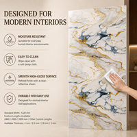 Panneau mural décoratif en PVC brillant MORLENX, agate bleu or, marbre UV, pour la décoration intérieure d'hôtels et de villas