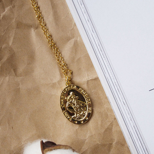 Vintage Saint Christophe Jésus Protéger Médaille Pièce Charme Pendentif Collier Chrétien Rond Lettre Pendentifs Collier Bijoux - Product Image 5
