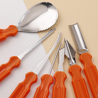 8-delige roestvrijstalen pompoen snijset met kunststof handvat voor kinder-DIY Halloween decoratiegereedschap voor de feestdagen