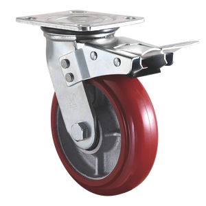 विमा 4 5 6 इंच लाल पु आयरन कोर स्विचवेल हाई-लोड क्षमता कैस्टर व्हील 125 मिमी 150 मिमी 200 ब्रेक भारी ड्यूटी कैस्टर व्हील - Product Image 4