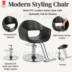 Sillón de Barbería Hidráulico Moderno Reclinable, Silla de Salón con Altura Ajustable, Silla de Peluquería de Cuero PU para Barbería - Product Image 2