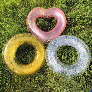 Qilang <b>Inflatable</b> Swimming Ring Sequined Transparent Child Water Sports <b>Float</b> 11 Random Color Mixing Solid Pattern - Product Image 1