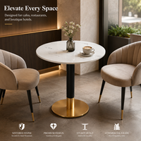 Table Ronde Commerciale en Pierre Frittée avec Piétement en Métal Noir et Doré, Mobilier de Restaurant Durable pour Café, Hôtel, Bistro