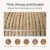 Miaupro Corde en sisal 1/4 x 100 pi (6 mm x 30 m) pour remplacement de griffoir pour chat, sans danger pour les animaux, non toxique, naturelle, ultra durable