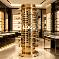 Promotion : Présentoir à lunettes sur pied blanc 192 places avec roulettes pivotantes pour exposition de montures