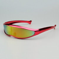Kacamata Sunglasses One Piece Lens Polarized Y2K Space Robot Bingkai Plastik Merah Anti Angin Kepribadian Olahraga Bersepeda Fashion Shades