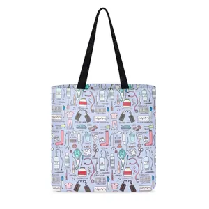 Tas tangan pola peralatan medis tas belanja wanita dapat dilipat tas Fashion pembeli kain tas Tote kanvas pelajar tas tangan