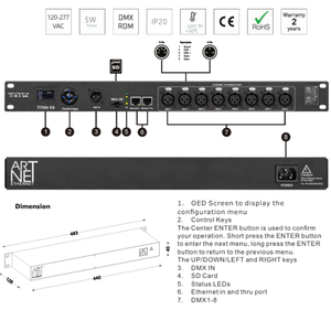 <span class=keywords><strong>Controller</strong></span> di Illuminazione LED Pixel per Palcoscenico e Paesaggio Architettonico, Dimmer <span class=keywords><strong>Artnet</strong></span> 8 <span class=keywords><strong>DMX</strong></span> con Nodo Ethernet - Product Image 3