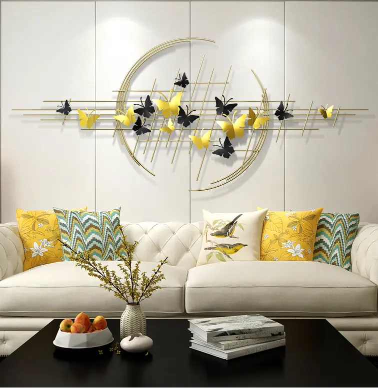 150*65CM Light luxury butterfly shape home wall hanging decor indoor metal art wall hanging gold decor for living room