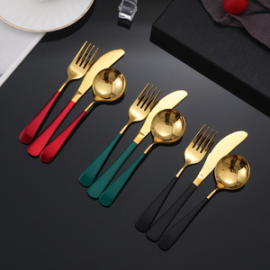 Ensemble de couverts en acier inoxydable 304, couteaux, fourchettes, cuillères, couleur unie, multifonctions, pour la restauration occidentale, les occasions de mariage - Product Image 1