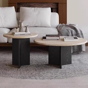 ترافرتين حديث لغرفة المعيشة أثاث من الحجر البيج طاولات قهوة مستديرة كاردين JC008 - Product Image 2