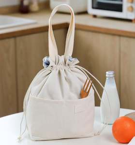 Bolsa de Almuerzo Bento, Bolsa de Lona para Alimentos, Bolsa Térmica Portátil con Cordón y Forro Aislante - Product Image 6