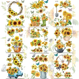 9 Sheets Sunflower Pattern Rub On Transfers Window Furniture Clings Stickers Pressure Sensitive Sticker For Wedding Party