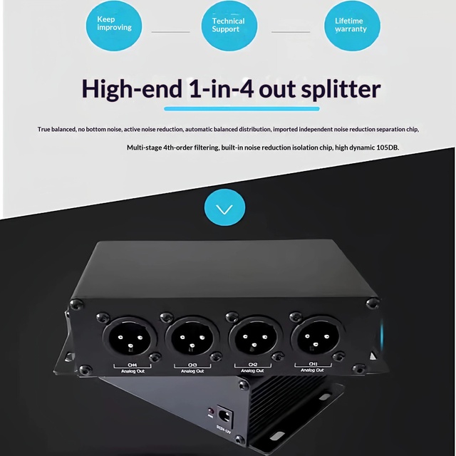 1 Input 4 Output XLR Audio Splitter with CD-Quality Sound Active-Mic Signal Isolation & Noise Reduction