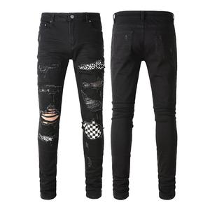 AIPA High Street Fashion Jeans para <span class=keywords><strong>hombre</strong></span> Color negro destruido Hip Hop Jeans Hombres Broken Punk Pantalones Patch Skinny Ripped Jeans para hombres - Product Image 1
