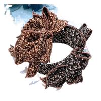 Headband pita besar bergaya peri, desainer Korea, vintage, motif bunga, multi-layer, dengan kawat
