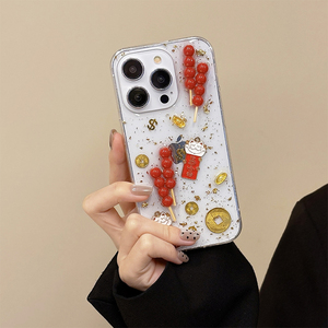 Чехол для телефона в корейском стиле с золотыми блестками, монетами и котом удачи для китайского Нового года, для <span class=keywords><strong>iPhone</strong></span> 17, 16 Pro, 15 Plus, 13, 12, 11 Max - Product Image 3