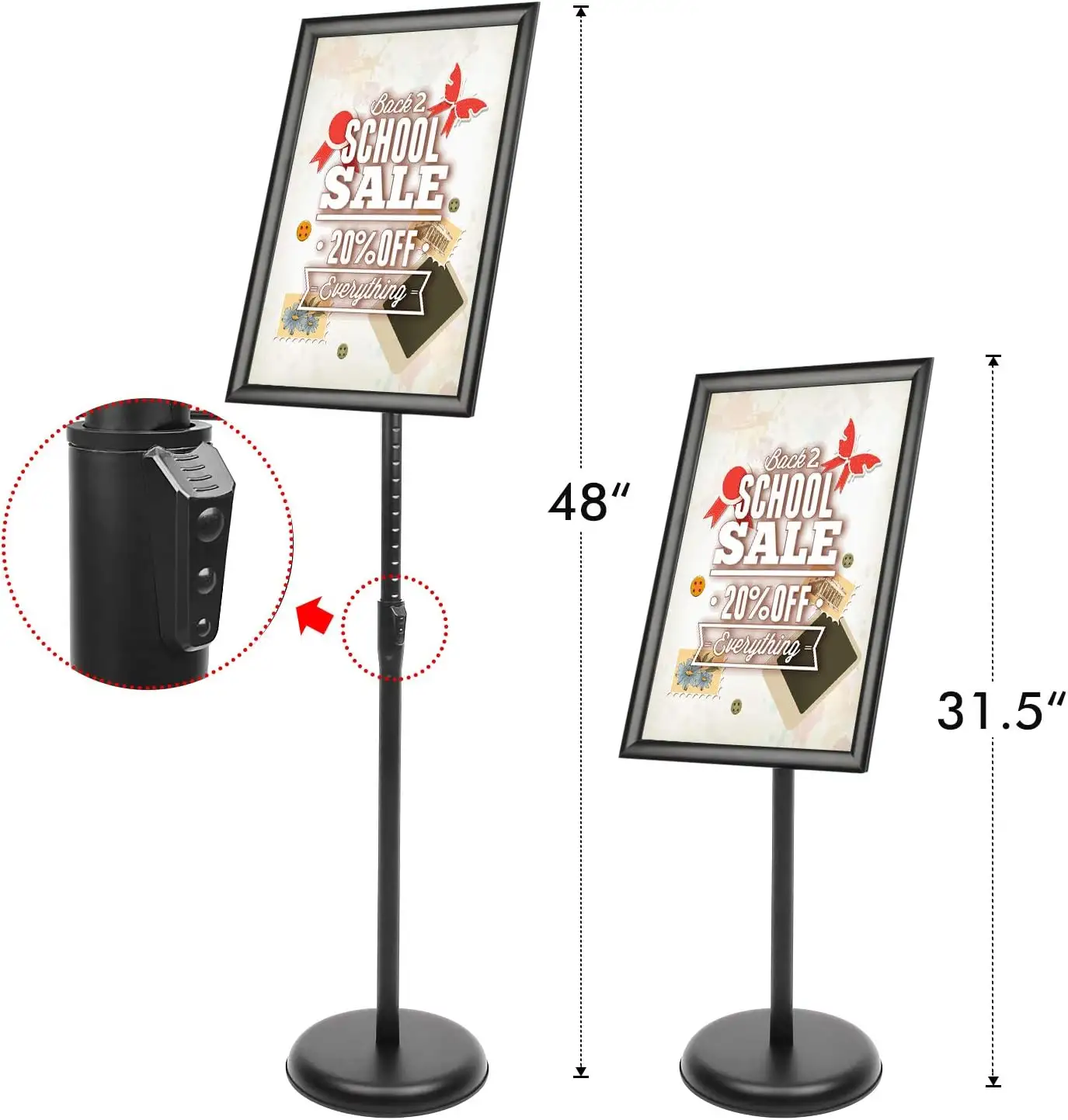 Support de signalisation avec piédestal robuste Piédestal réglable Poster Stand Cadre à pression en aluminium pour 8.5x11 pouces, B