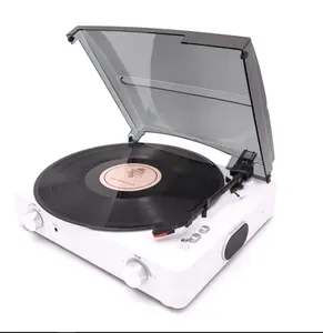 Reproductor de discos de vinilo con altavoces estéreo incorporados y ajuste de graves, tocadiscos LP portátil vintage de 3 velocidades