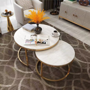 Modern Luxury Round Living Room Furniture Home Furniture Nesting <strong>Marble</strong> <strong>Coffee</strong> <strong>Tables</strong> <strong>Set</strong> with Golden Stainless Steel Base - Product Image 3