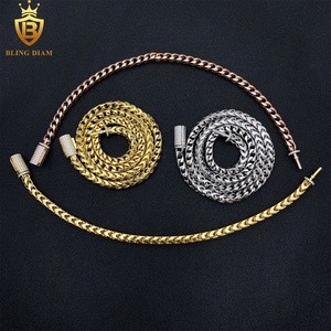 Bracciale e Collana Iced Out Franco in Argento Sterling 925 con Moissanite VVS, Catena a Corda, Stile Hip Hop, Prezzo all'Ingrosso di Fabbrica, 4mm - Product Image 1